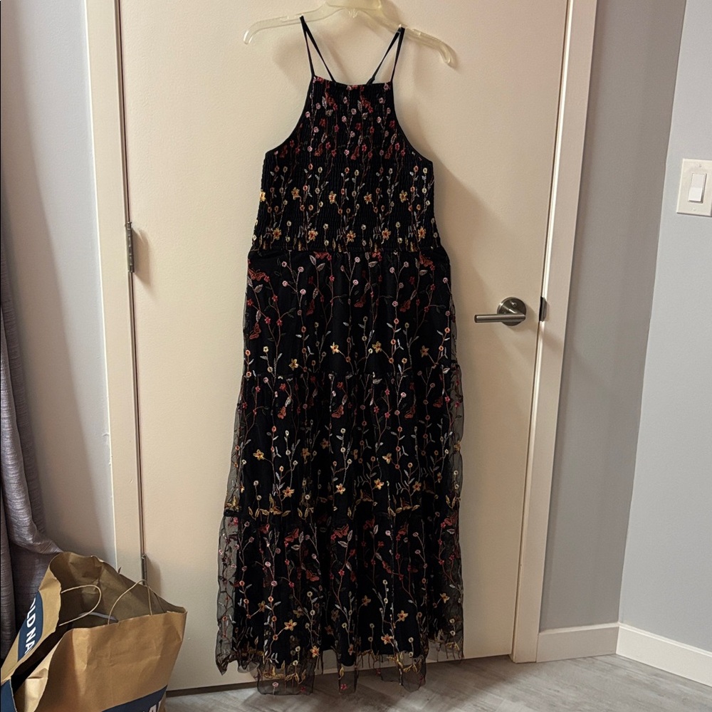 Simplee Black Embroidered Maxi Dress  - XL
